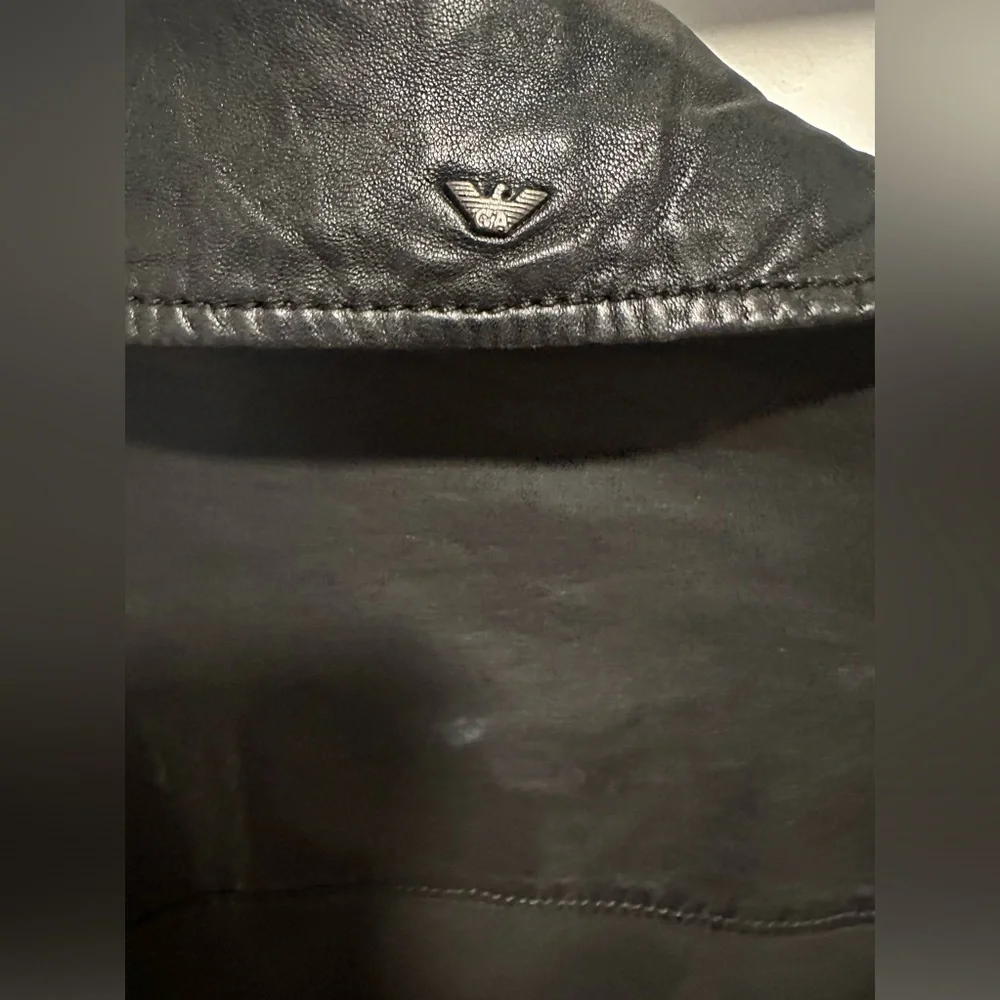 Armani Jeans Black Leather Motorcycle Jacket, Women's Size 6 - Picture 8 of 16